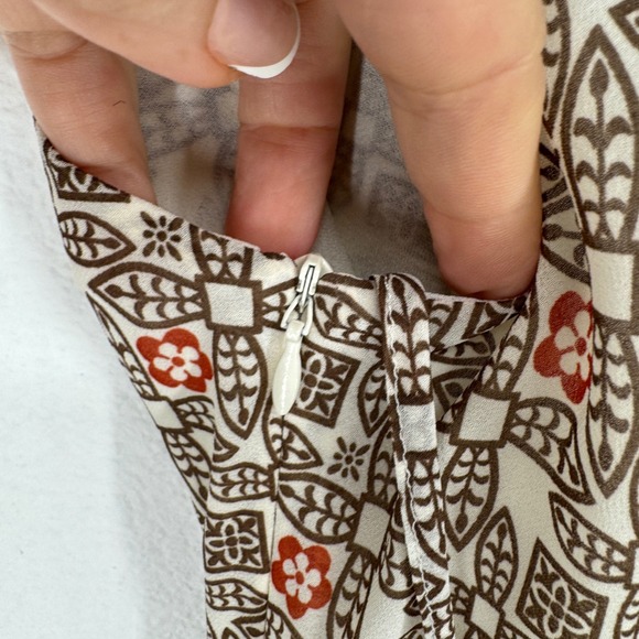 Ann Taylor Womens Y2K Babydoll Blouse Top Size 4 Petite Brown Geometric Zip Vtg - Picture 6 of 8